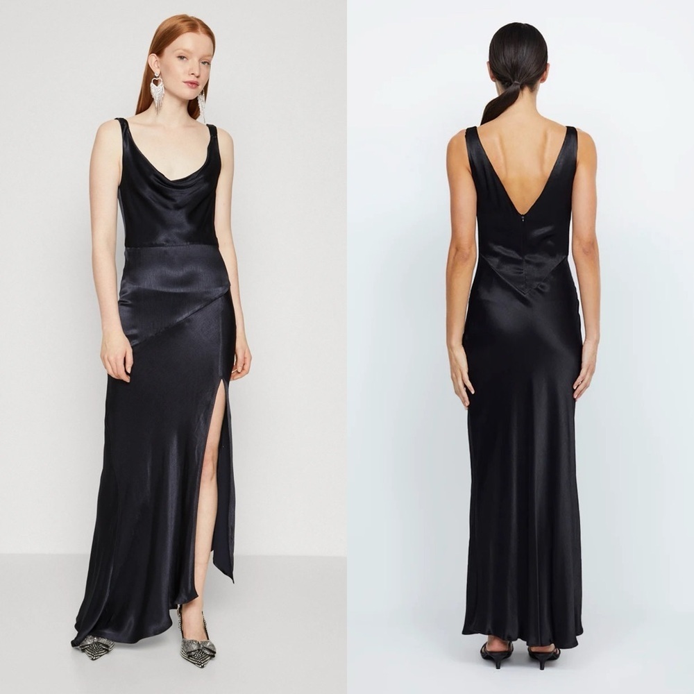 Bec & Bridge Black Satin Cowl Neck Maxi Dress